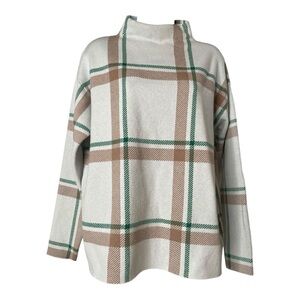 Tahari mock turtleneck sweater. Oversized Plaid pattern. Sz L
